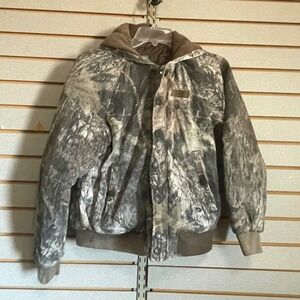 Cabelas Kids L 14 16 Camo Hooded Hunting Jacket Heavyweight Quilted‎ Bomber Coat